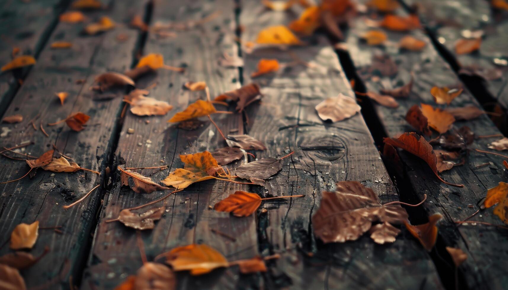Autumn Leaves Scattered On A Wooden Planks photo
