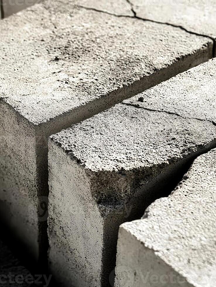 Closeup view of cracked concrete blocks showing texture photo