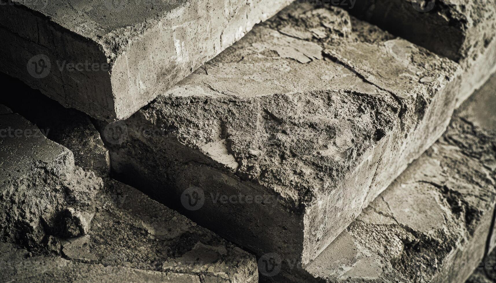 Weathered concrete blocks stacked haphazardly photo