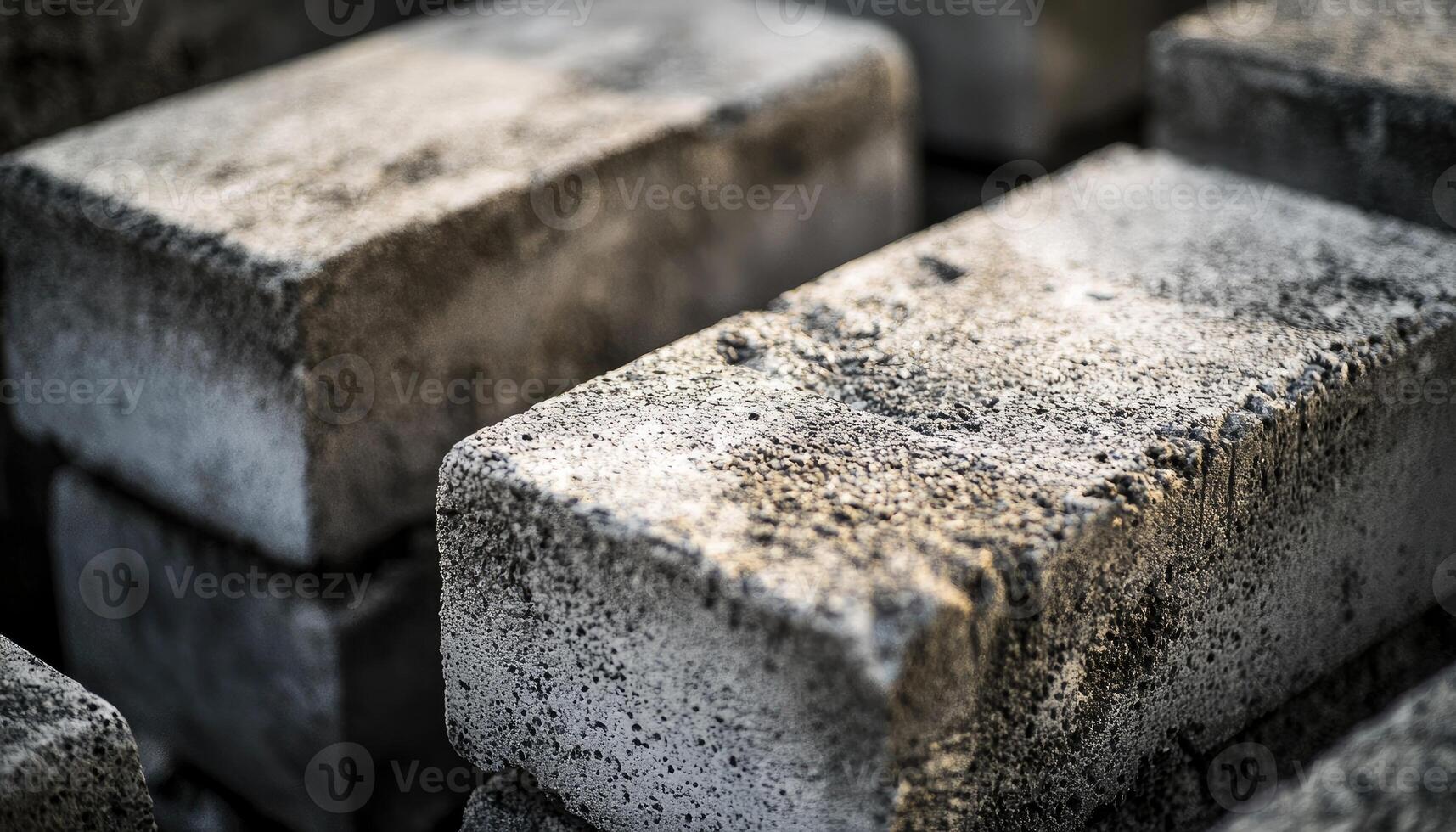 Grey Concrete Blocks Stacked Outdoors In Sunlight photo