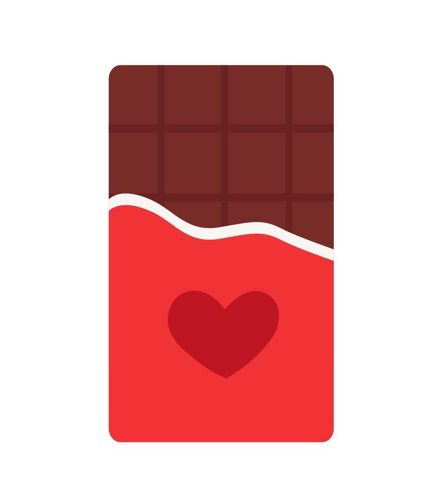 Red packaging whole chocolate bar with heart. Sweet Valentine day. flat illustration. vector