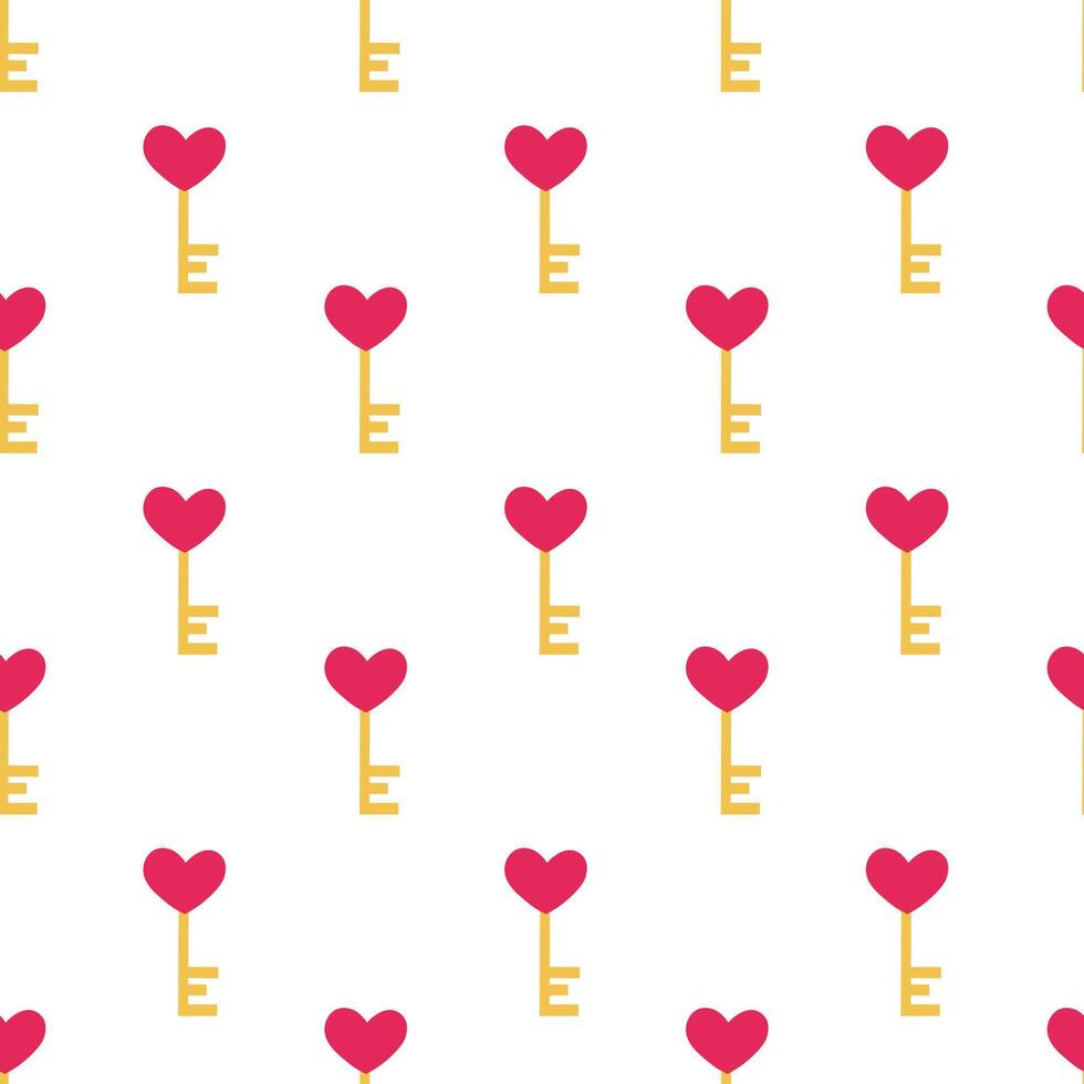 Seamless pattern with heart key. Valentine day background. flat illustration. vector
