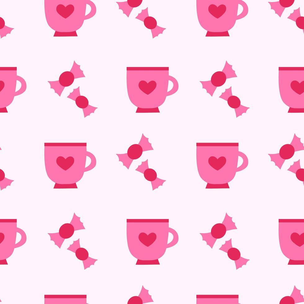 Seamless Pattern with pink cup and candy. Valentine day. flat illustration. vector
