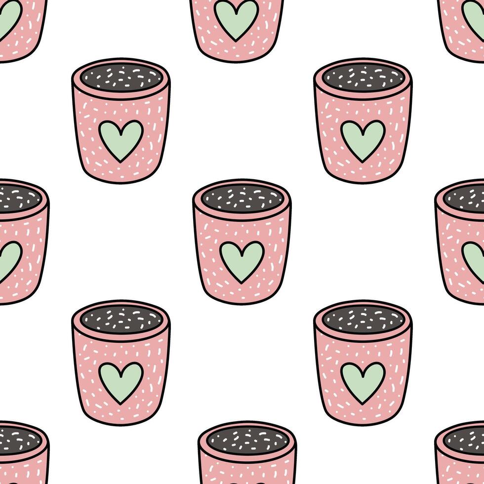 Seamless pattern with eco friendly reusable cup and heart design vector