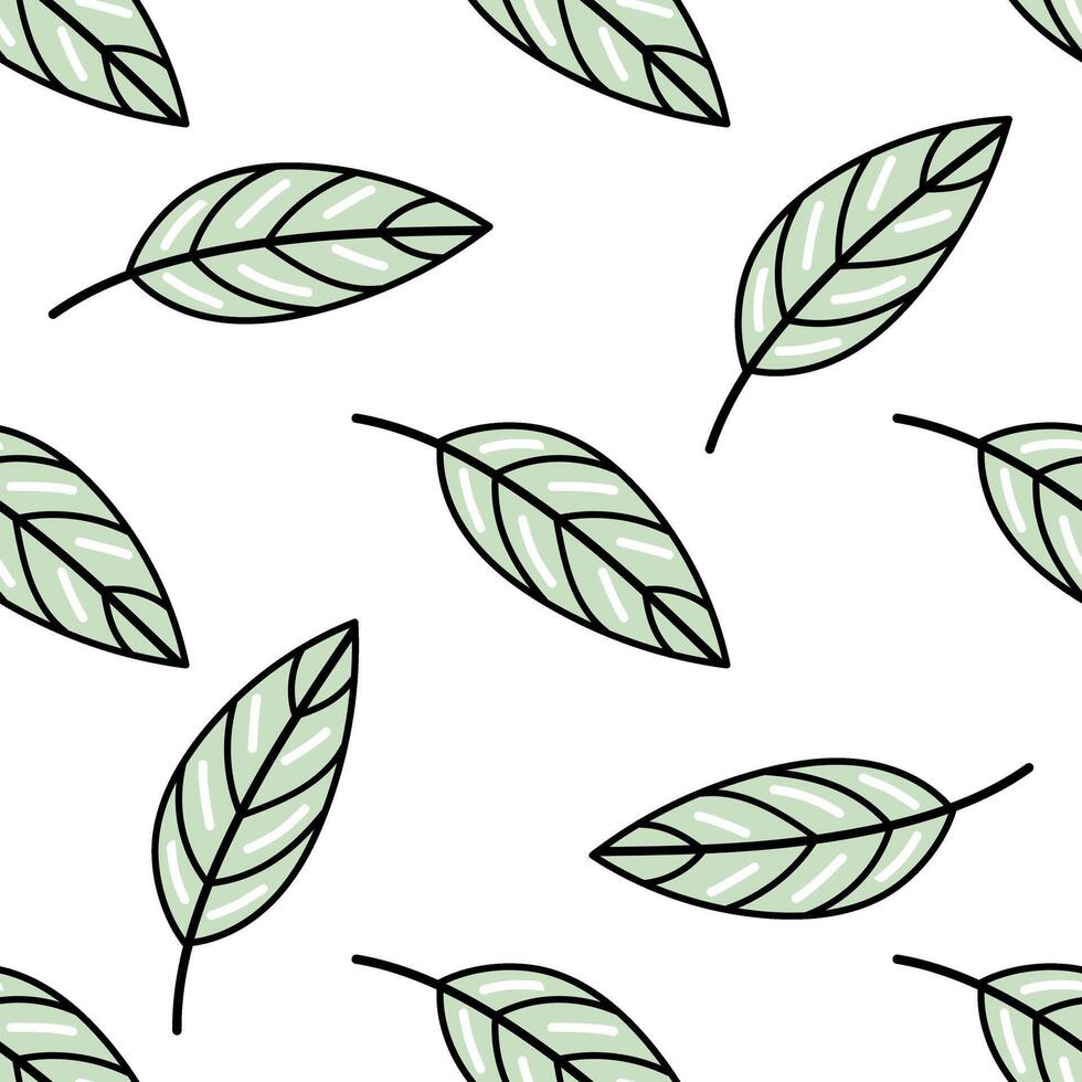 Seamless leaf pattern with hand-drawn eco-friendly greenery elements vector