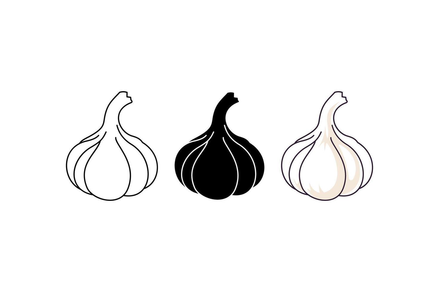 three style hand drawn garlic icon vector
