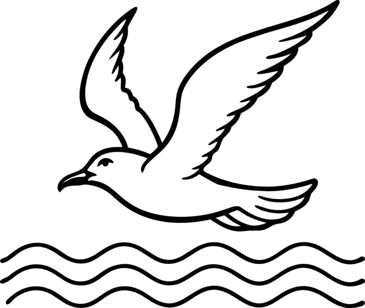 A soaring seagull over ocean waves. vector