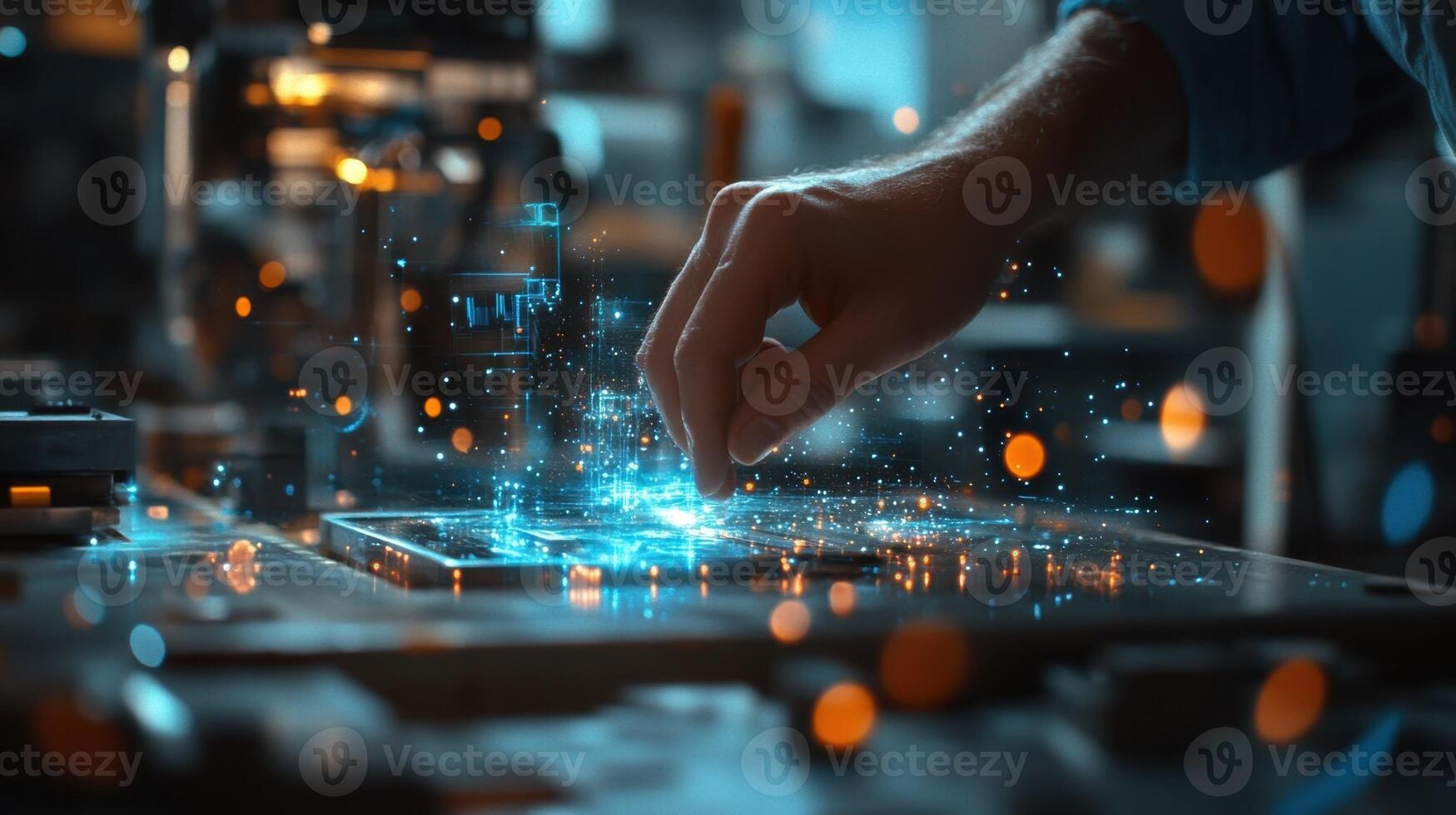 Hands adjusting a precision machine tool in a workshop conveying the meticulous attention to detail that supports agile manufacturing processes photo