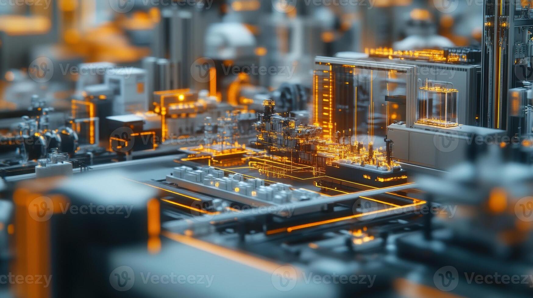 A close view of a microfactorys floor layout highlighting the open spaces between modular units that facilitate easy movement and reconfiguration of production lines photo