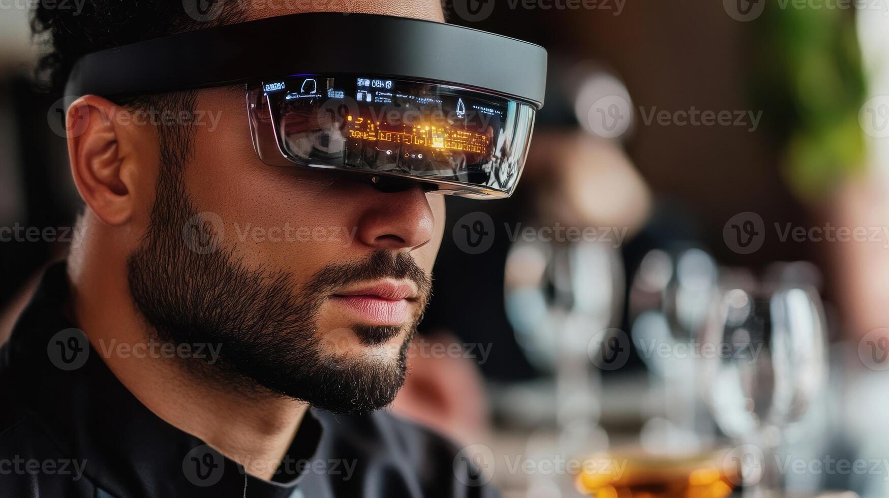 A technician focused on a machines panel where augmented reality notifications are displayed including error codes and diagnostic information in bright text photo