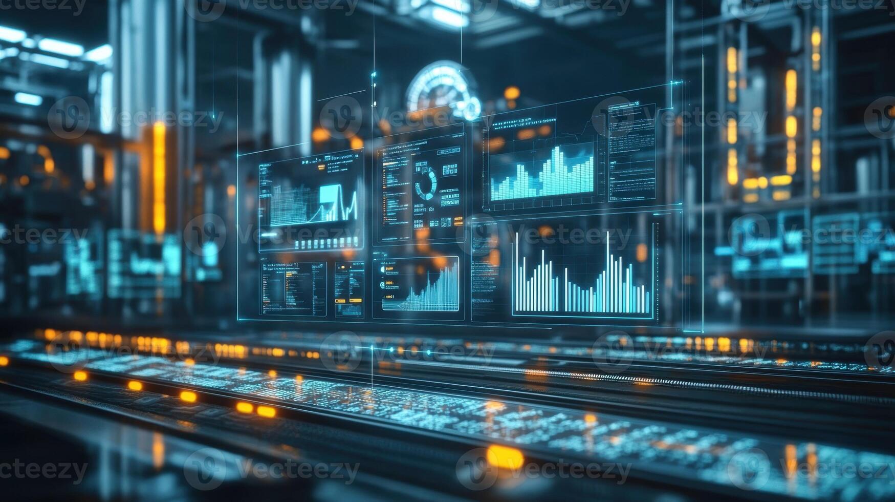 Closeup view of a smart factory dashboard displaying live metrics and analytics with a strong 5G signal icon indicating optimal connectivity for decisionmaking photo