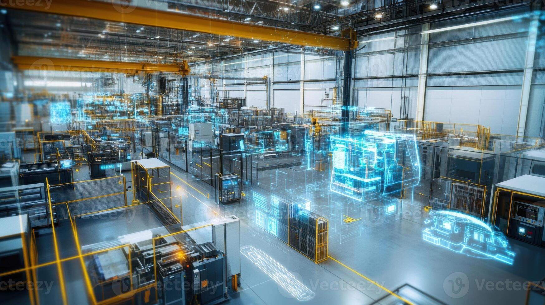 An assembly area featuring a mix of robotic arms and human operators working in harmony with modular sections designed to accommodate both automated and manual processes photo