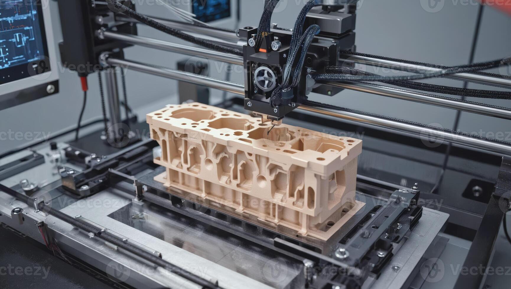 Industrial 3d printer creating engine block in modern factory photo
