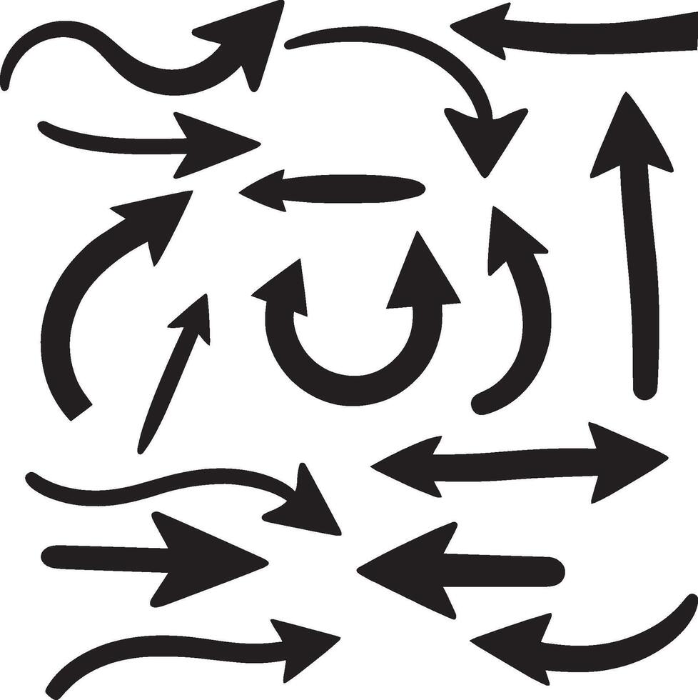 Set of black crooked direction arrow signs or icons. vector