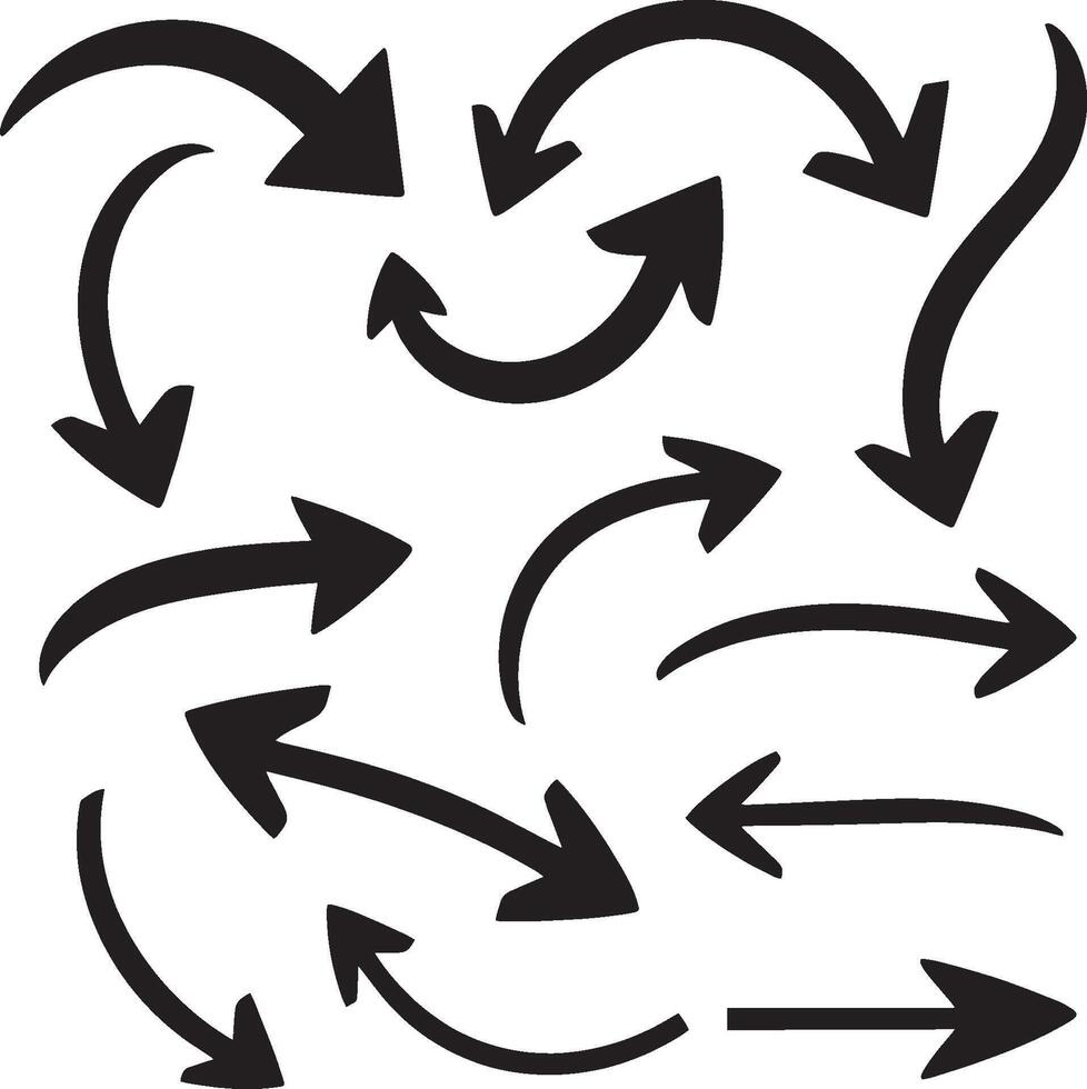 Set of crooked direction arrow signs or icons. vector