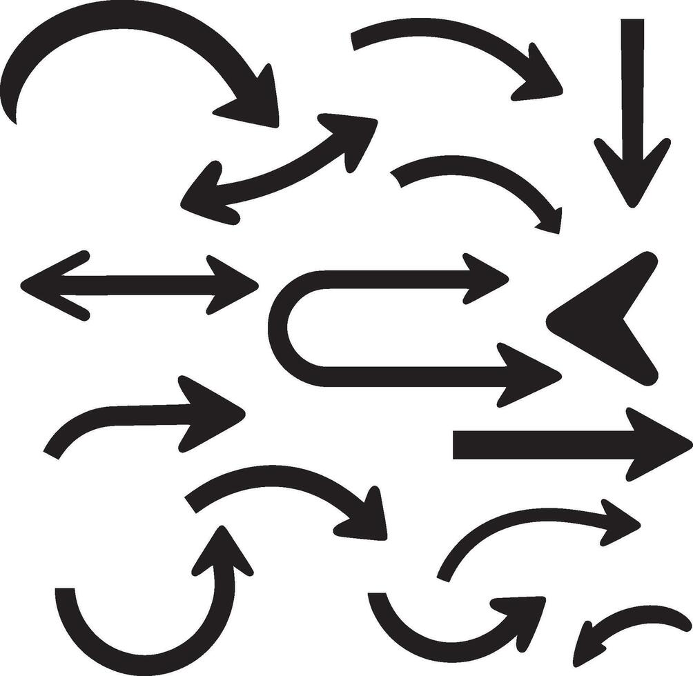 black crooked direction arrow signs or icons set. vector