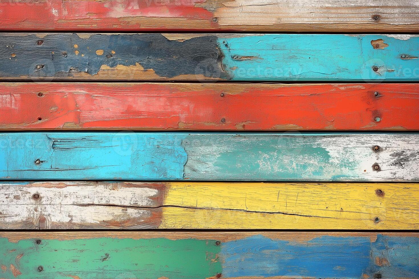 Vibrant wooden planks in an artistic arrangement showcasing a rustic charm on a sunny day. photo