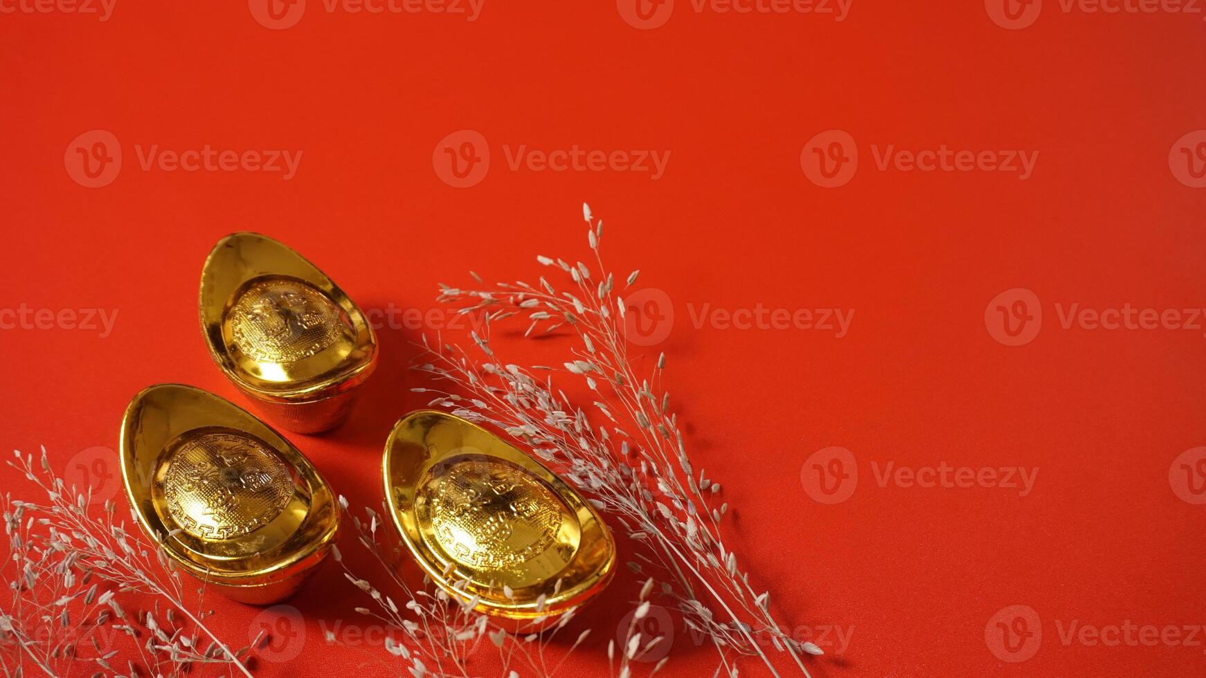 Lump of Chinese New Year Gold Ingots with Copy Space Area photo