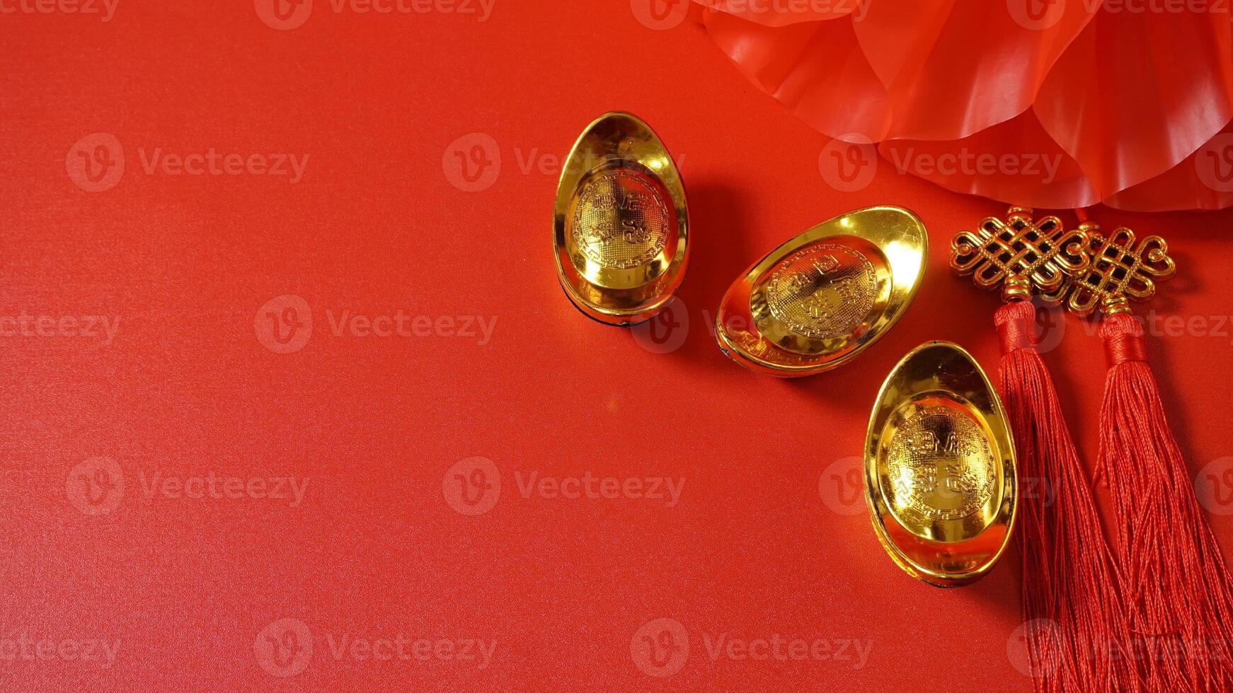 Chinese New Year Gold Ingots, Knots, Lantern Decoration photo