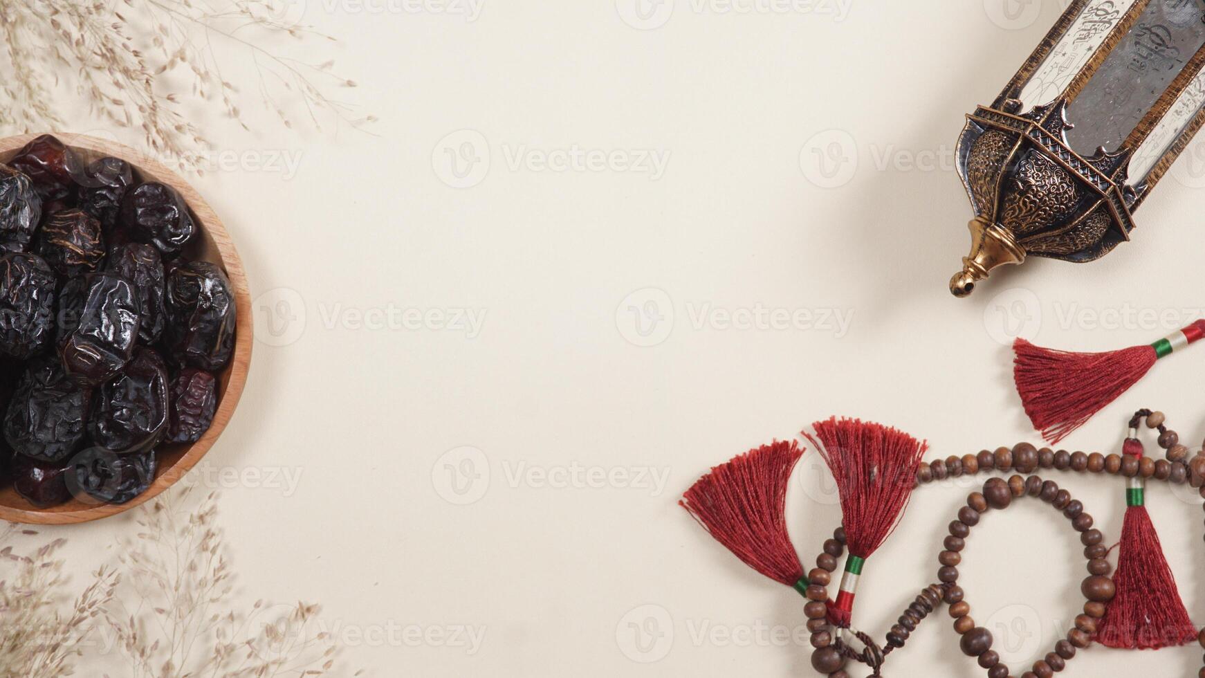 A Plate of Dates, Lantern, and A Prayer Beads photo