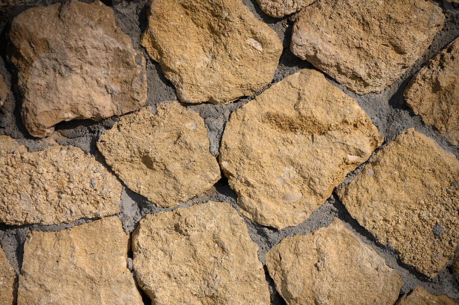 Natural stone wall featuring earthy tones and textures in a rustic setting photo