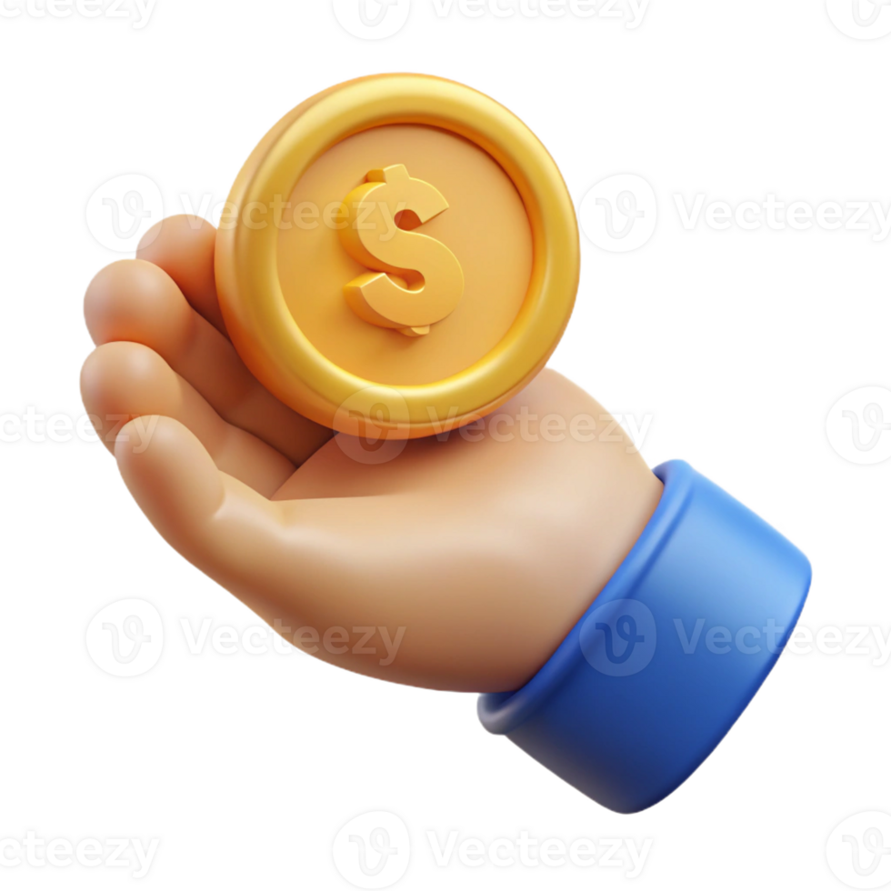 A hand holding a gold coin with a dollar sign png