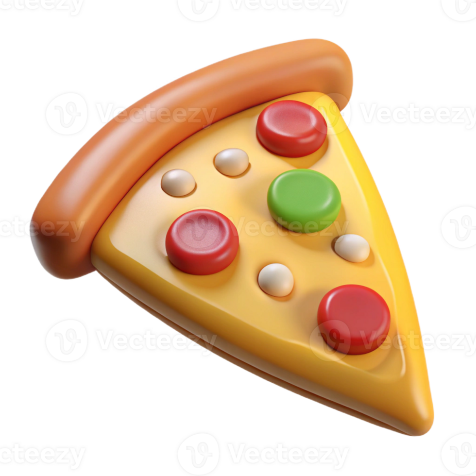 A slice of pizza with red, green and yellow buttons png