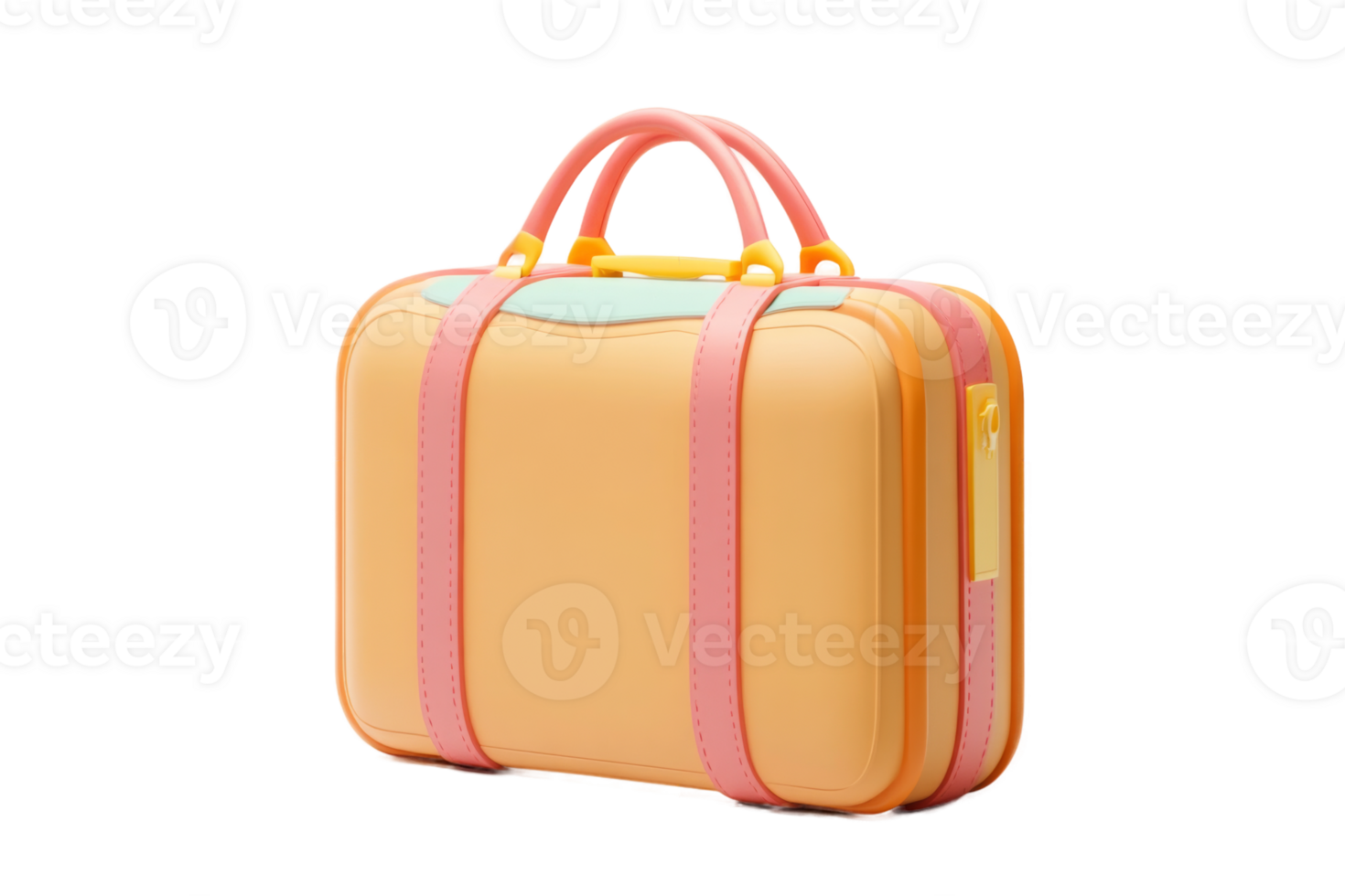 A small orange and pink suitcase with handles png