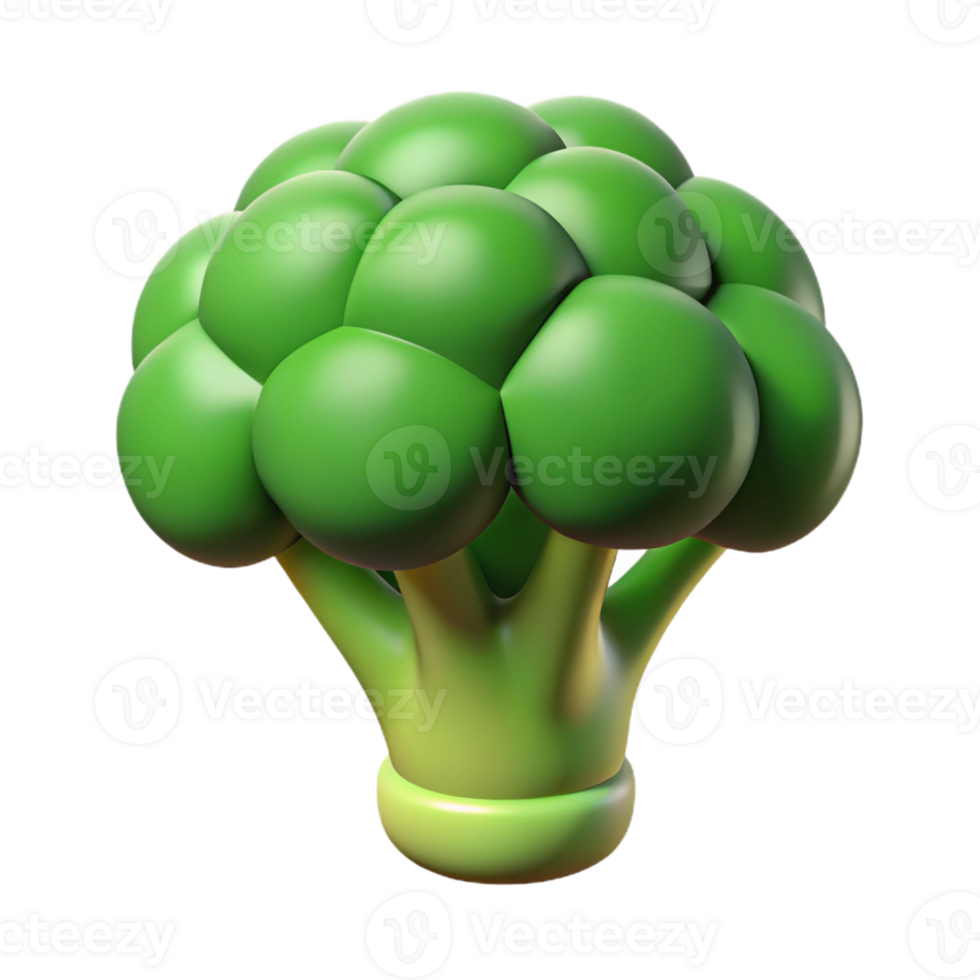 A broccoli is shown in a 3d rendering png