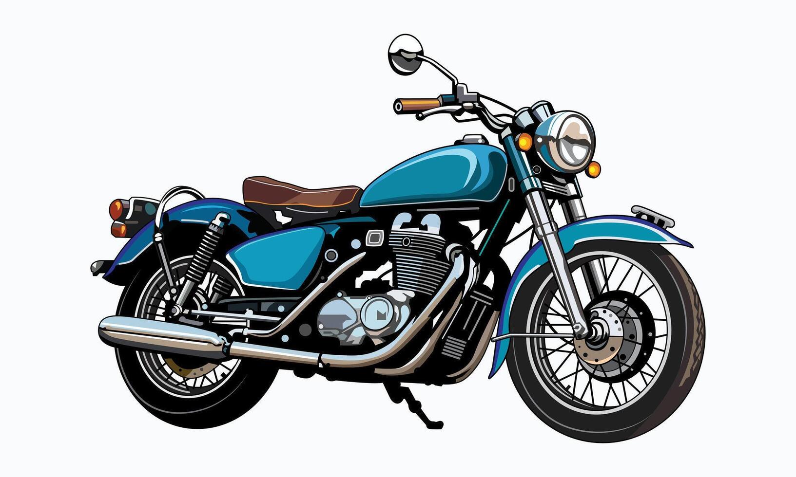 Classic Teal Motorcycle, vintage blue motorbike illustration, isolated on white background. vector
