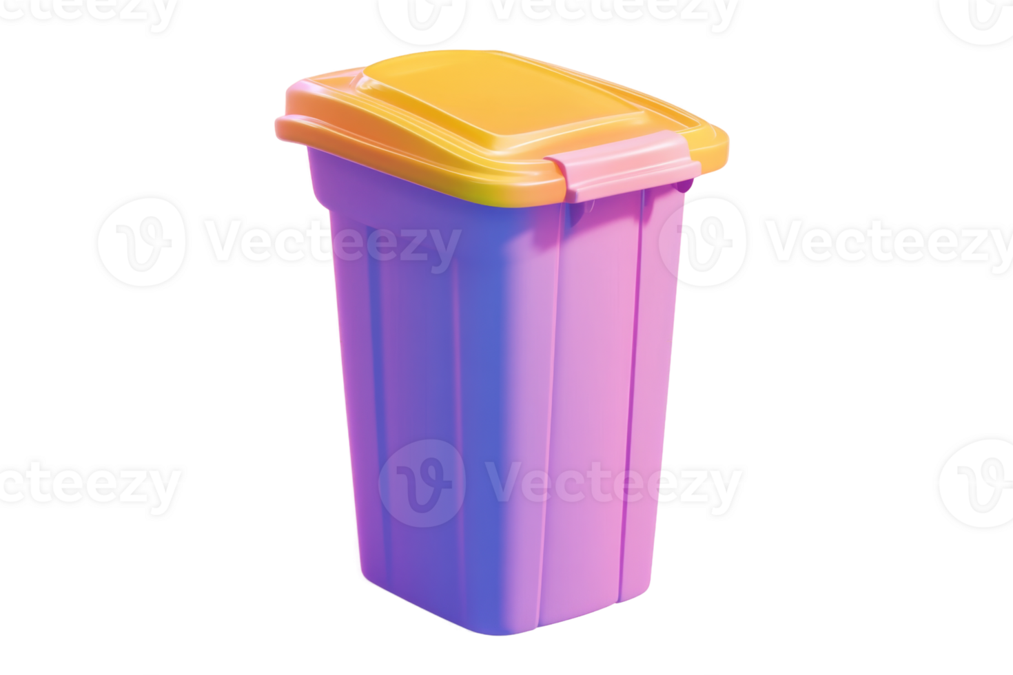 A trash can with a lid that is purple and yellow png