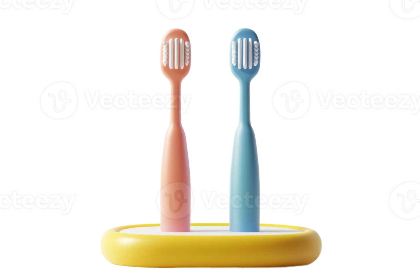 Two toothbrushes are on a yellow stand png