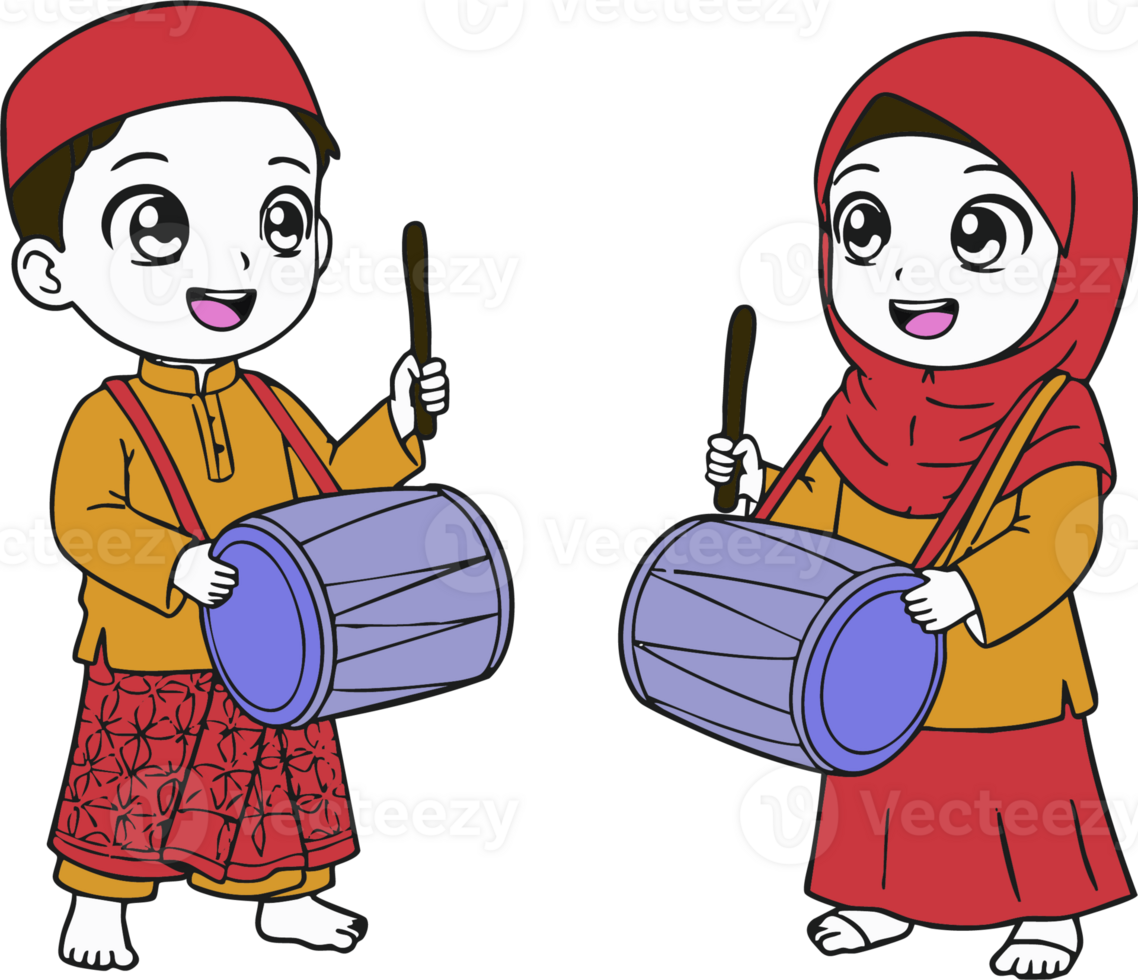 Muslim children playing Bedug png
