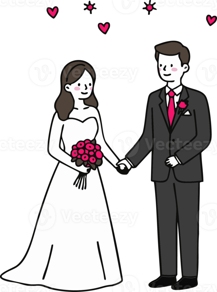 A cartoon illustration of a bride and groom png