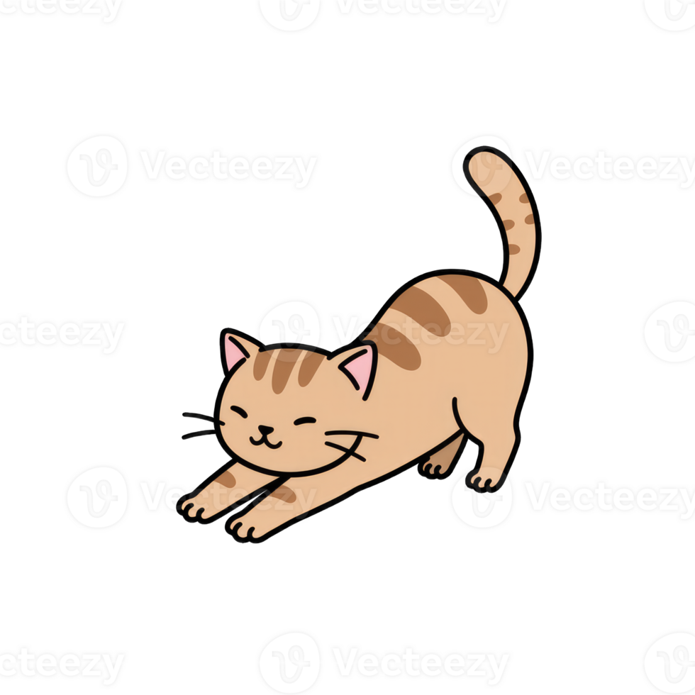 A cute and playful illustration of a stretching cat. png