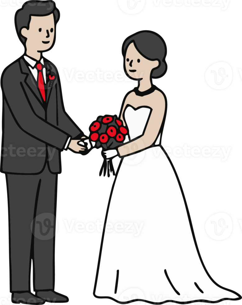 A cartoon illustration of a bride and groom png