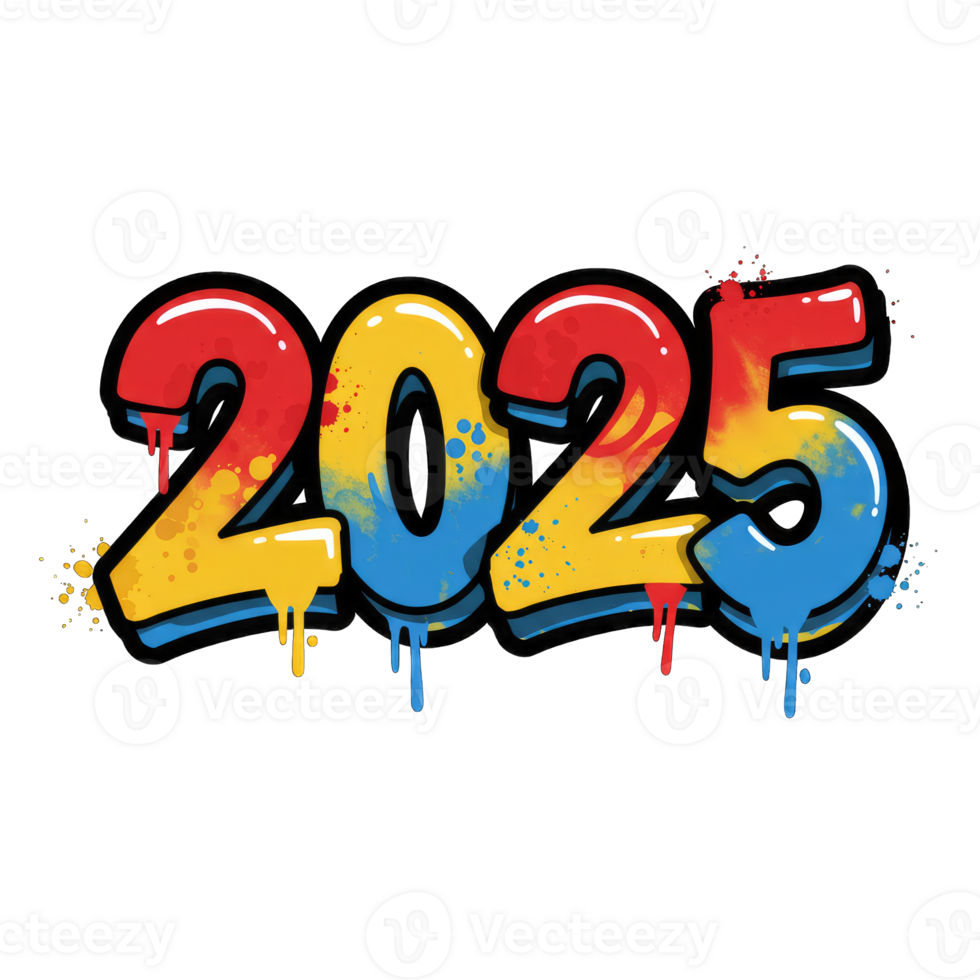 A bold gradient-text design showcasing the year 2025 in a vibrant style. png