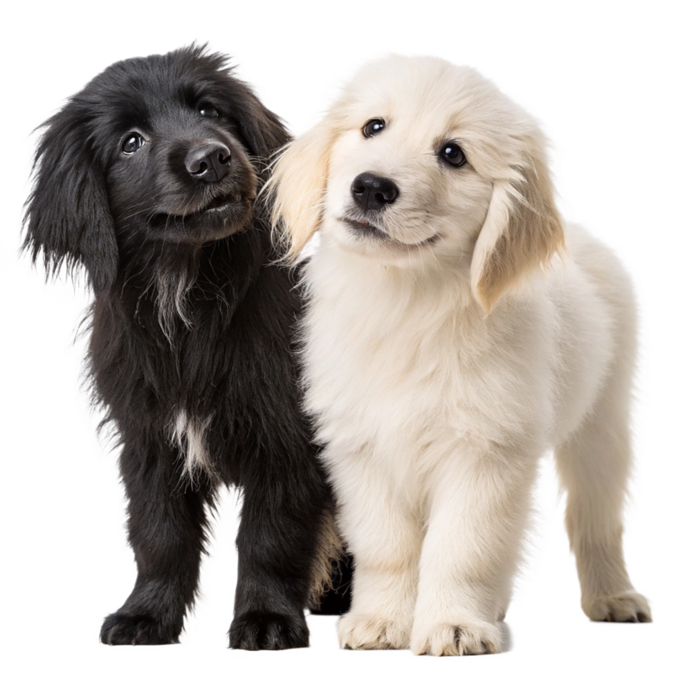 Cute dogs babys black,white sitting isolated on transparent background png