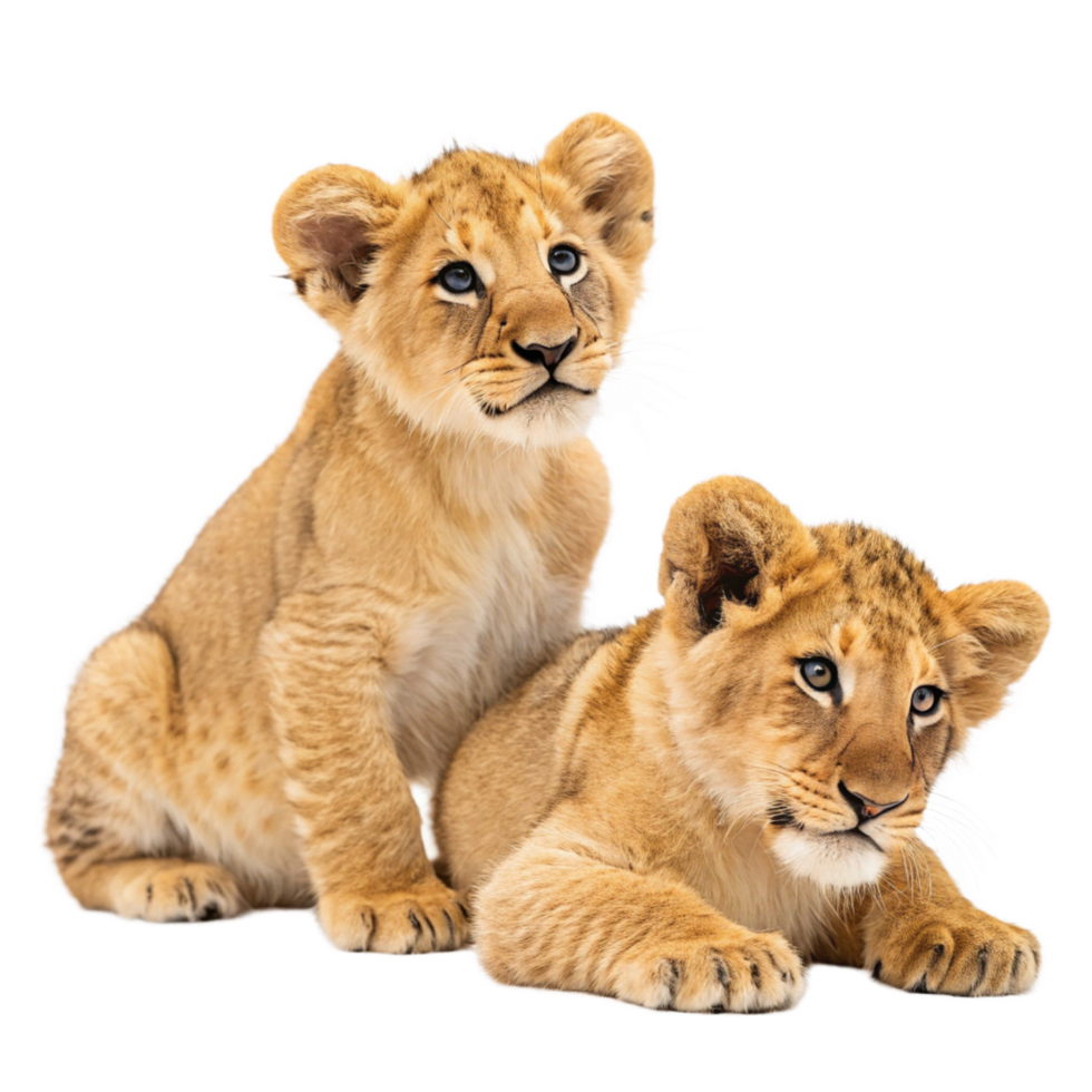 Cute lion babys sitting isolated on transparent background png