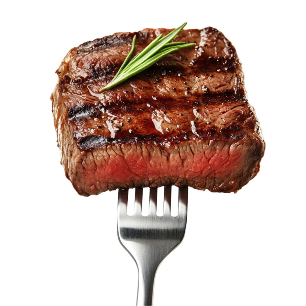 Juicy Steak on a Fork with Rosemary png