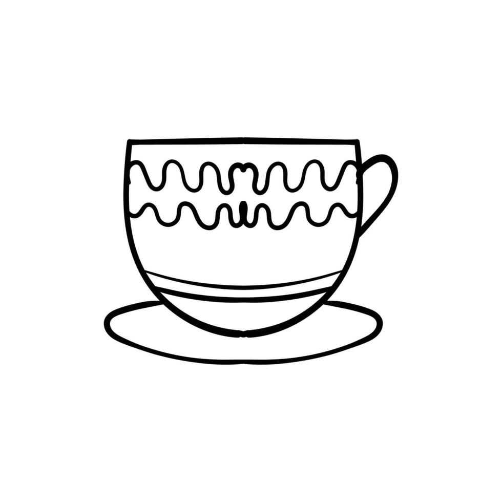 Line Art Illustration of Teacup and Saucer with Wave Pattern vector