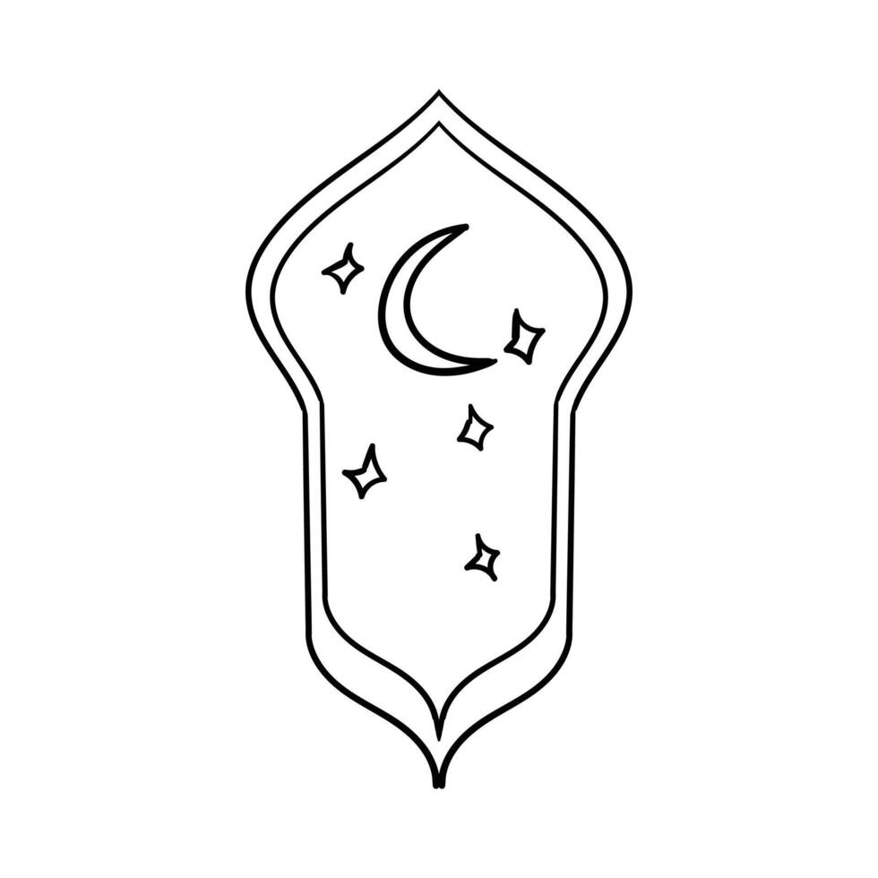 Hand drawn style Islamic arches with moon. Minimalistic illustrations vector