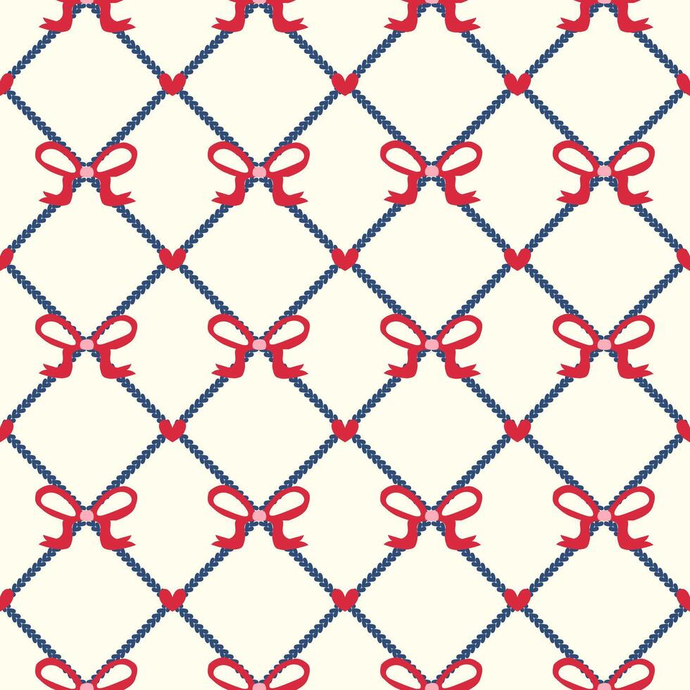 Heart of Argyle with red ribbon red heart. vector