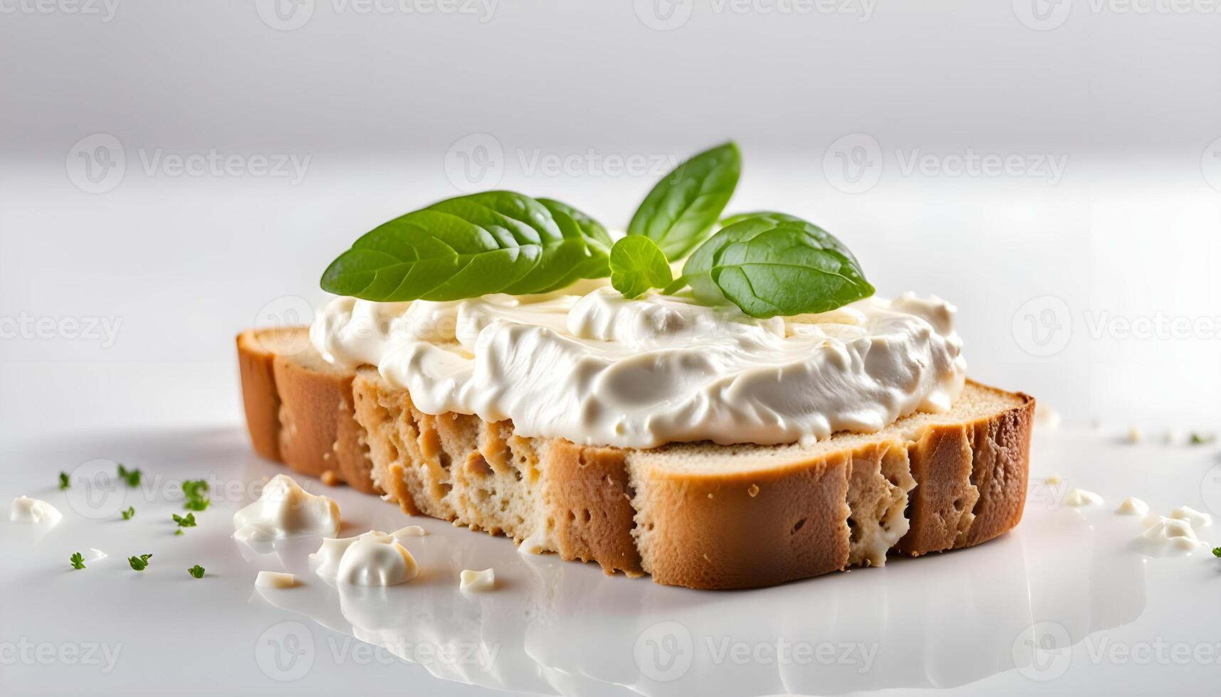 Cream cheese on bread isolated on white background photo