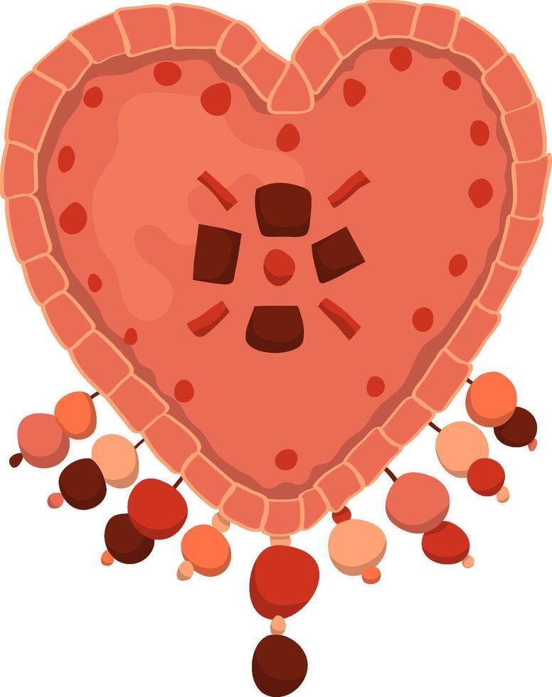 Pink heart on a white background. illustration in cartoon style. Heart with embroidered beads. Decorative Valentine. illustration in cartoon style. Heart vector