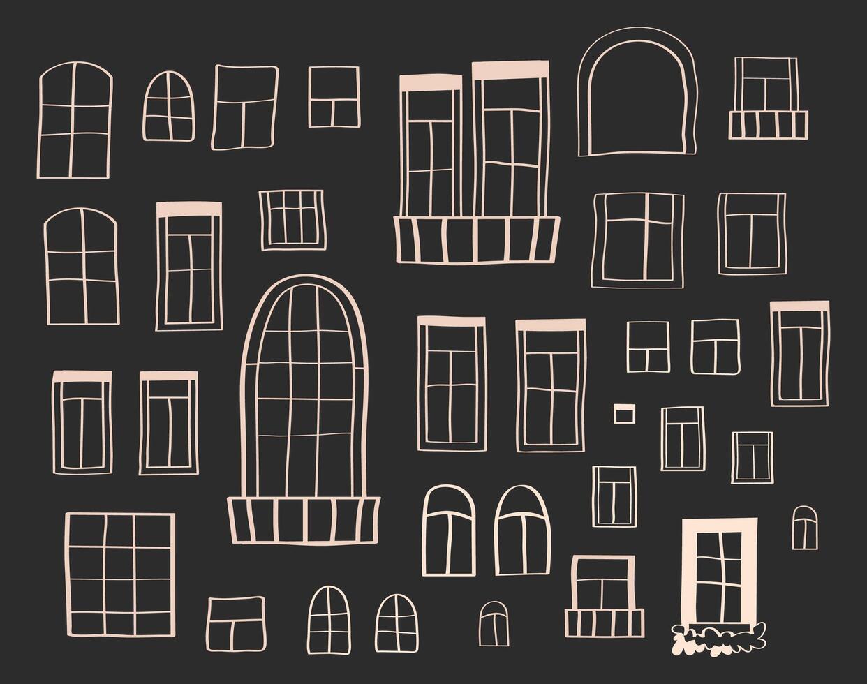 Christmas windows, window contour illustrations vector