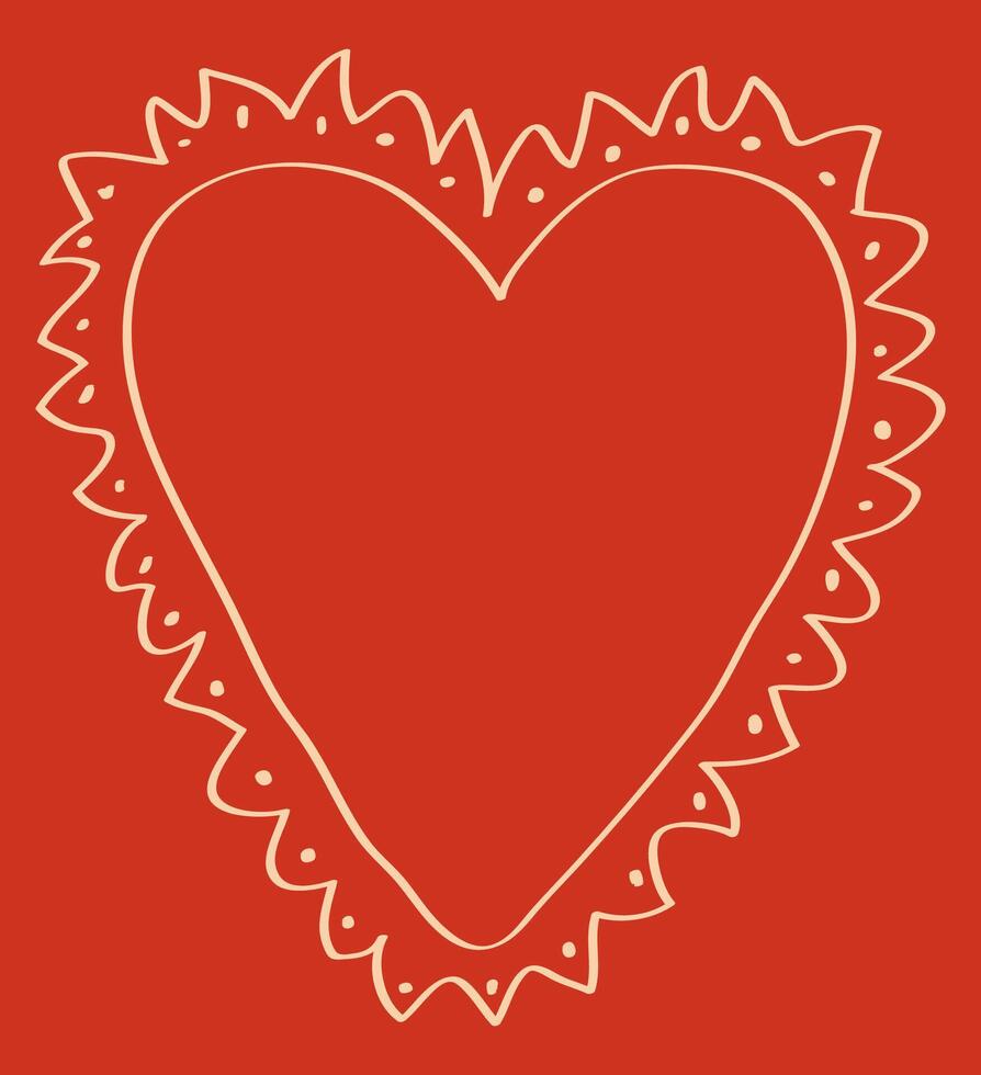 Romantic heart on a red background. cute line illustration. Valentine decor or print. vector