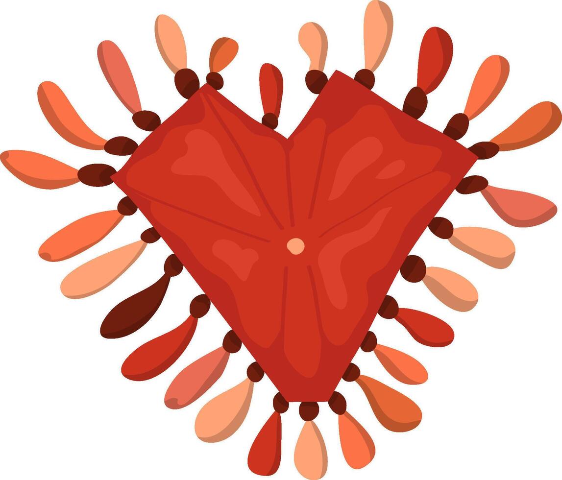 Heart with embroidered beads. Decorative Valentine. Heart illustration in cartoon style. vector
