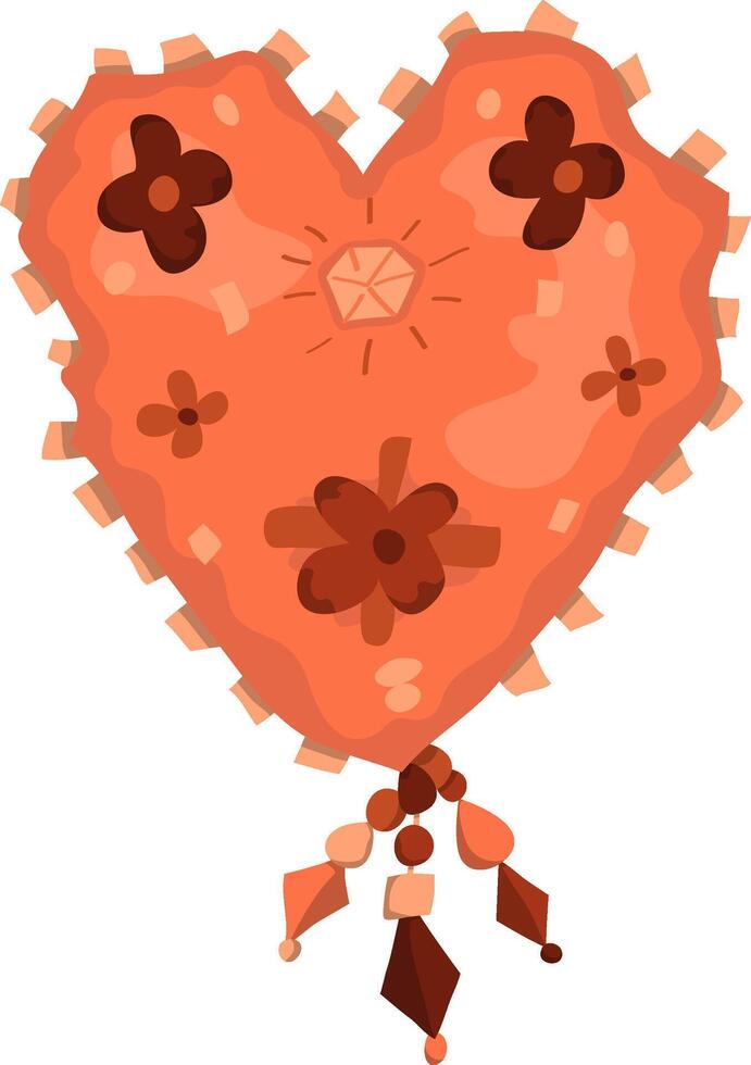 Illustration of a Valentines Day Heart Decorated with Flowers. Heart with embroidered beads. Decorative Valentine. vector