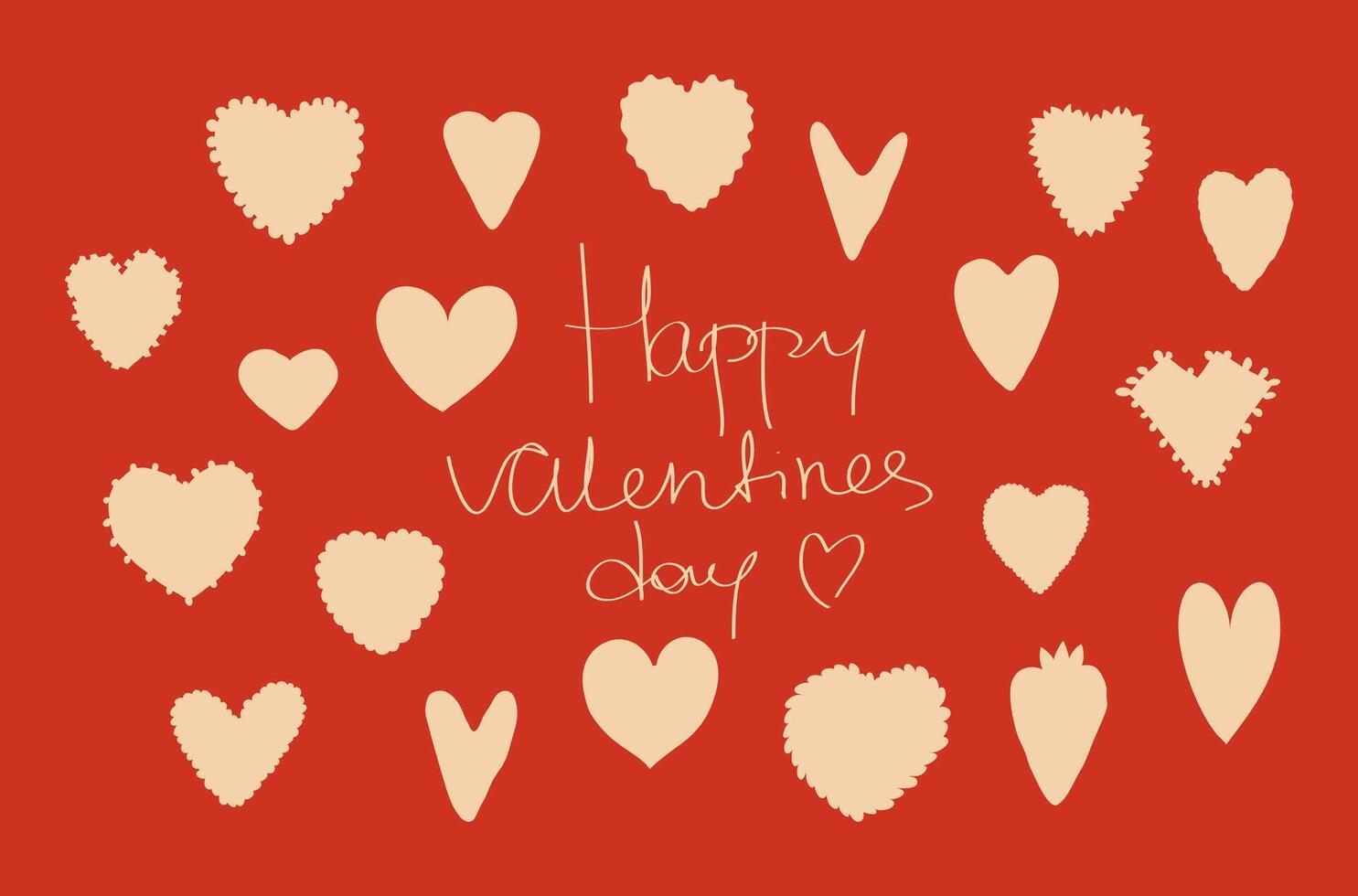 Happy Valentines Day card with hearts on red background. hearts flat illustration. vector